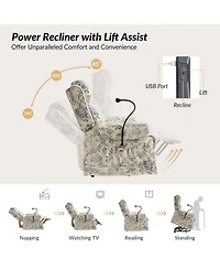 Hulala Home Ruprecht Farmhouse Lift Assist Power Recliner with Massage Heat and Manual Headrest