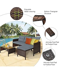 Sugift 3 Pieces Outdoor Patio Corner Rattan Sofa Set-Grey