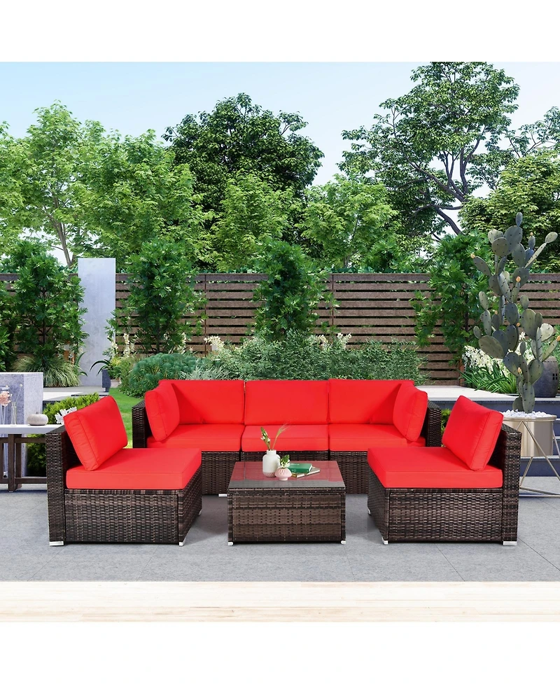 Sugift 6 Pieces Patio Rattan Furniture Set with Cushions