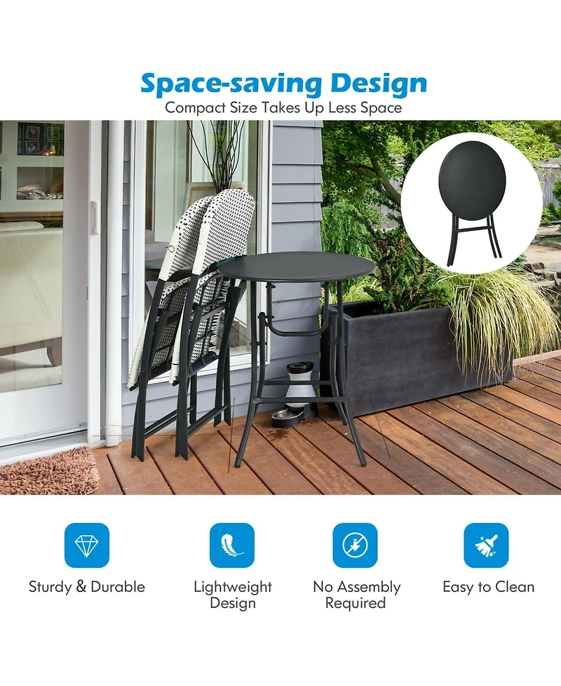 Sugift 3 Pieces Patio Rattan Bistro Set with Round Dining Table and 2 Chairs