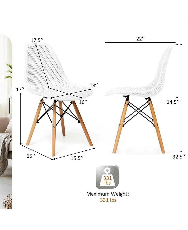 Sugift 4 Pieces Modern Plastic Hollow Chair Set with Wood Leg