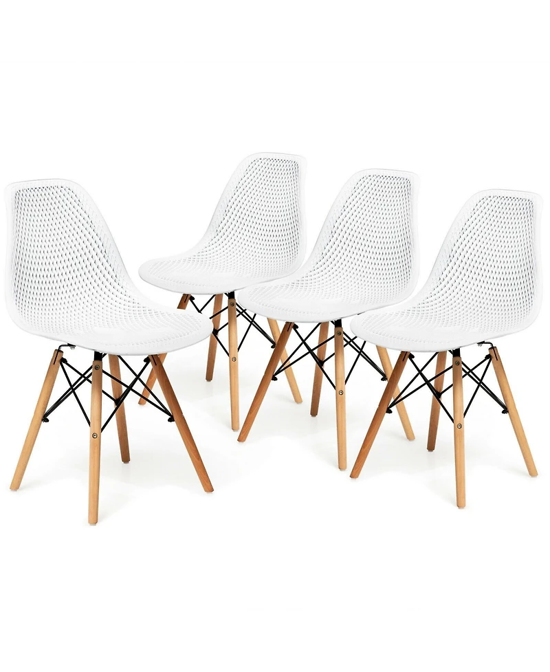 Sugift 4 Pieces Modern Plastic Hollow Chair Set with Wood Leg
