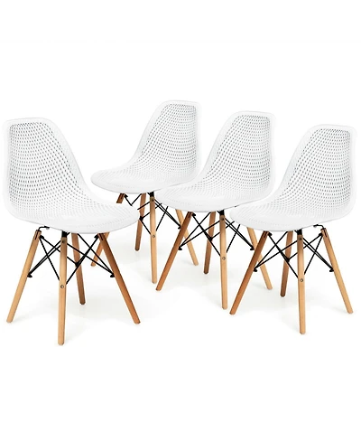 Sugift 4 Pieces Modern Plastic Hollow Chair Set with Wood Leg