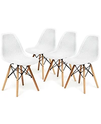 Sugift 4 Pieces Modern Plastic Hollow Chair Set with Wood Leg