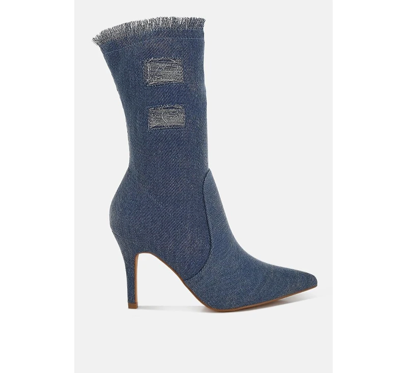 Himkok Distressed Denim Mid-Calf Boots