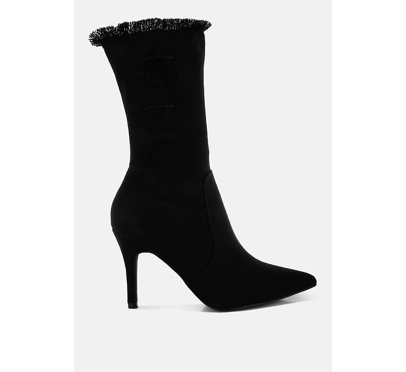 Himkok Distressed Denim Mid-Calf Boots