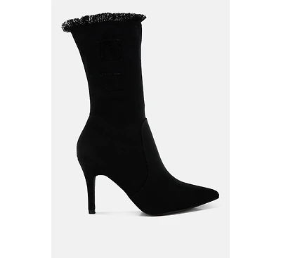 Himkok Distressed Denim Mid-Calf Boots