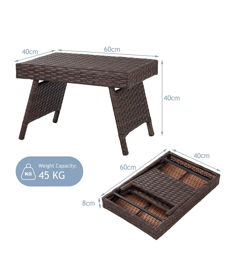 Inolait Folding Pe Rattan Side Coffee Table Patio Garden Furniture