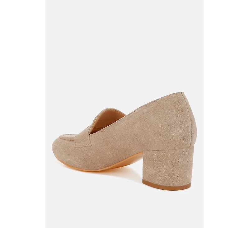 Rag & Co Astra Block Heel Suede Loafers