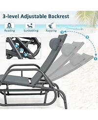 Sugift Outdoor Chaise Lounge Glider Chair with Armrests and Pillow