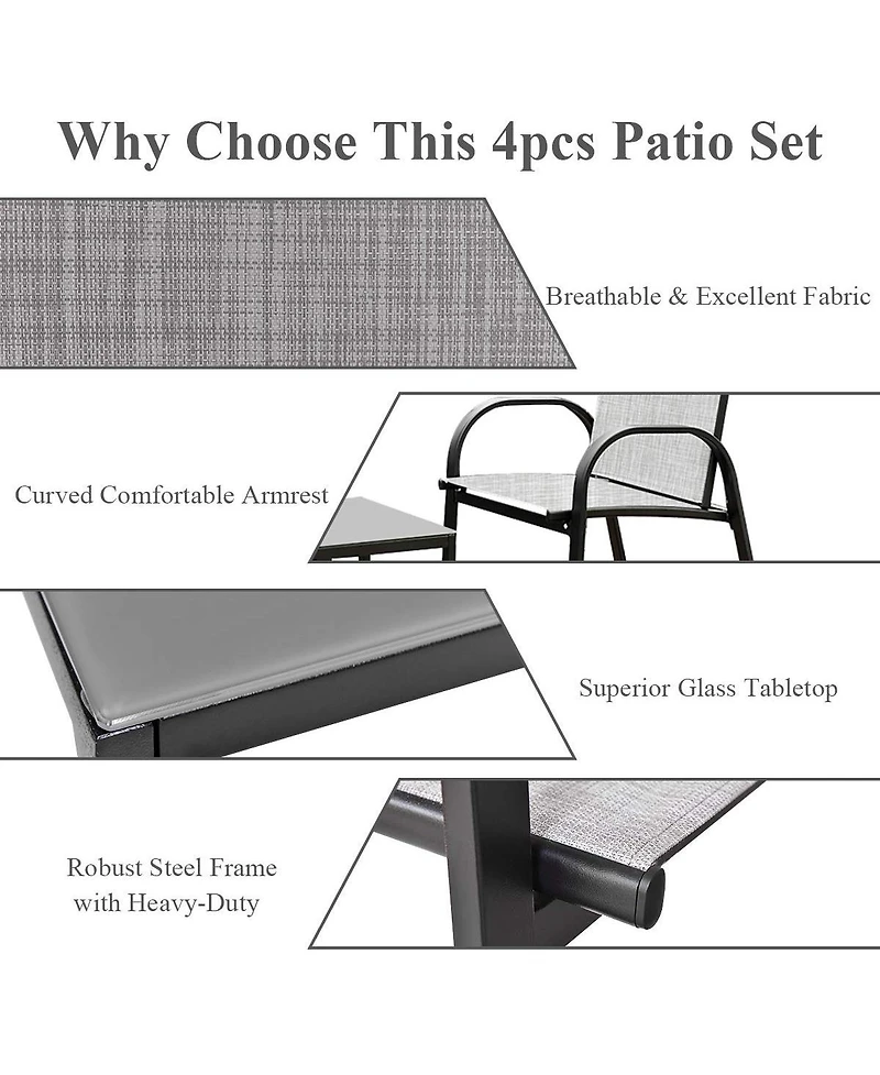 Vebreda 4 Pieces Patio Furniture Set with Glass Top Coffee Table