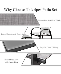 Vebreda 4 Pieces Patio Furniture Set with Glass Top Coffee Table