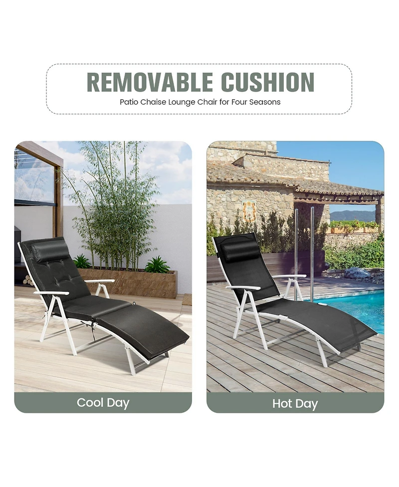 Inolait Adjustable Outdoor Lightweight Folding Chaise Lounge Chair with Pillow