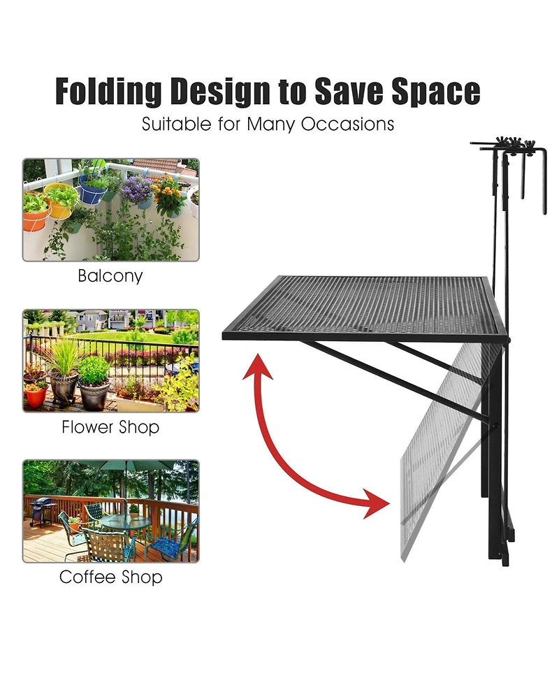 Sugift Railing Folding Table with 5-Level Adjustable Heights