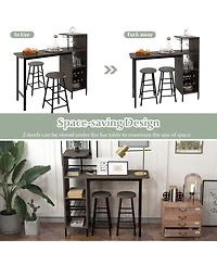 Sugift 3 Piece Bar Table and Chairs Set with 6-Bottle Wine Rack