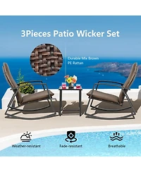 Vebreda 3 Pieces Patio Rattan Rocking Furniture Set