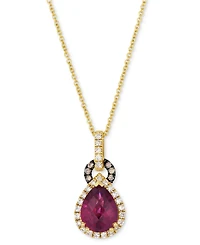 Le Vian Rhodolite (2-1/10 ct. t.w.) & Diamond (1/4 ct. t.w.) Pear-Shape Halo 20" Adjustable Pendant Necklace in 14k Yellow Gold