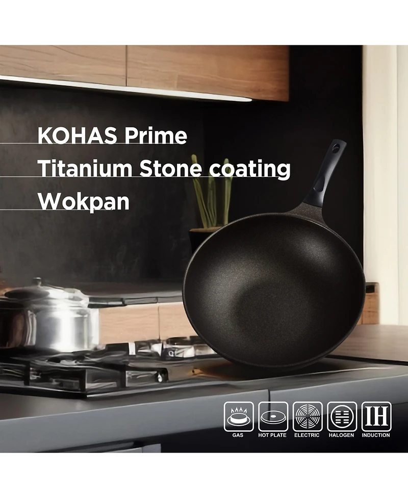 Kohas Kproduct4u 12.6" Prime Titanium Stone Coating Wok Pan, Black