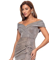 Xscape Women's Off-The-Shoulder Ruffled Glitter Gown