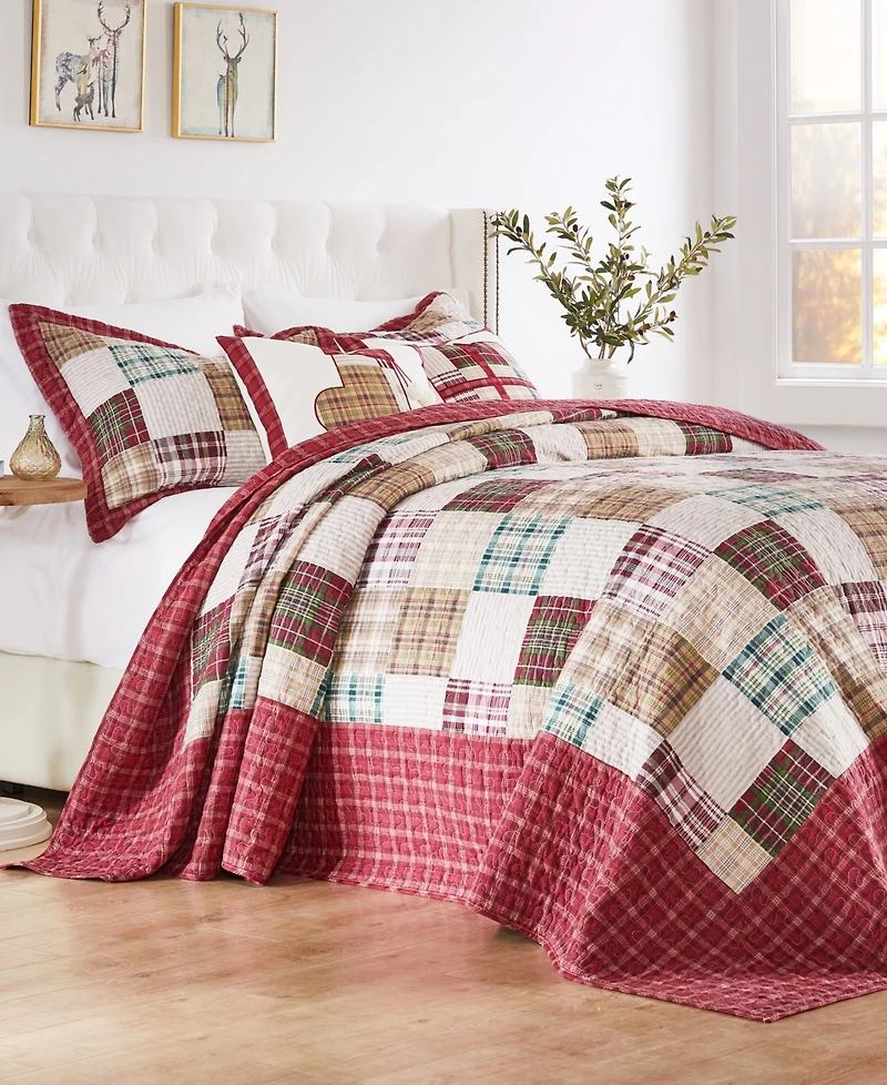 Greenland Home Fashions Oxford Traditional Plaid 3-Pc. Bedspread Set