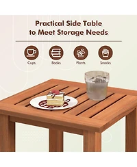 Sugift Patio Hardwood Square Side Table with Slatted Tabletop