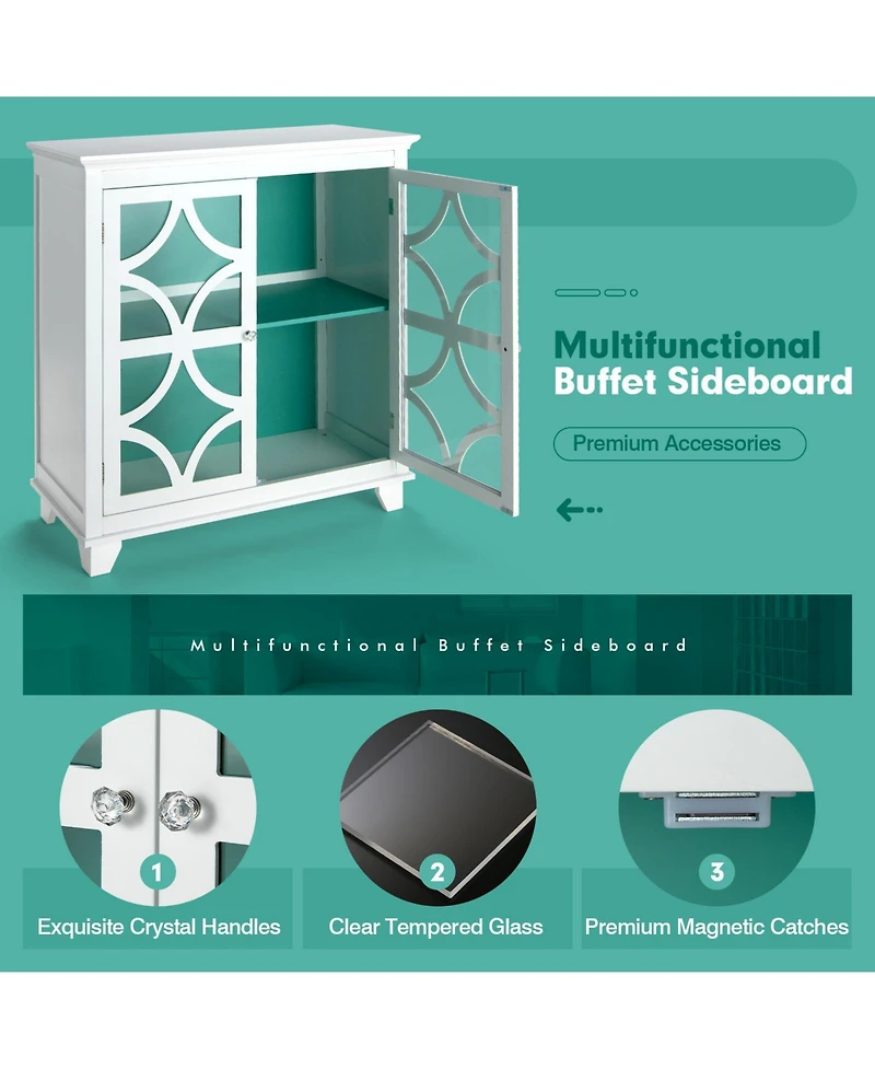 Sugift Kitchen Buffet Sideboard with Glass Doors and Adjustable Shelf