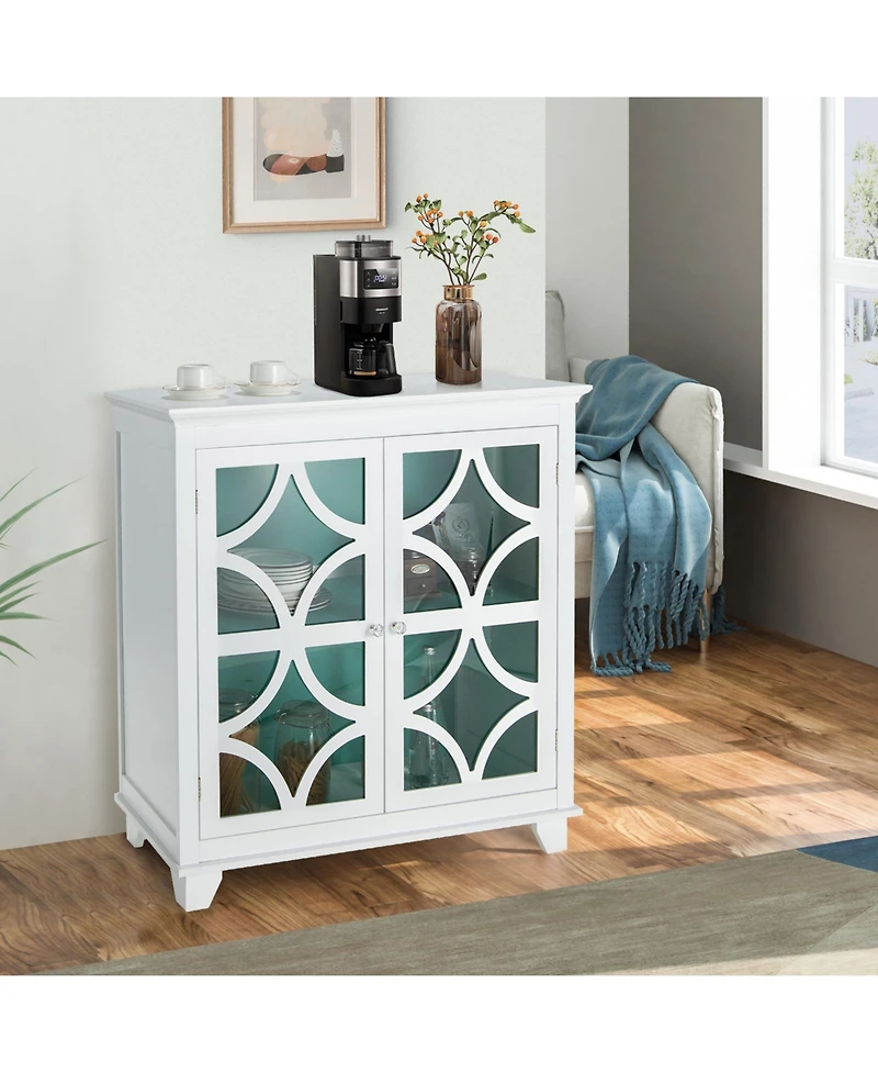 Sugift Kitchen Buffet Sideboard with Glass Doors and Adjustable Shelf