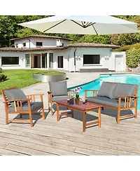 Sugift 4 Pieces Wooden Patio Sofa Chair Set with Cushion