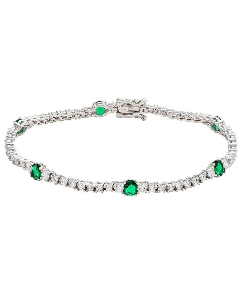Suzy Levian Sterling Silver Green and White Cubic Zirconia Tennis Bracelet