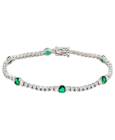 Suzy Levian Sterling Silver Green and White Cubic Zirconia Tennis Bracelet