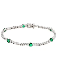 Suzy Levian Sterling Silver Green and White Cubic Zirconia Tennis Bracelet