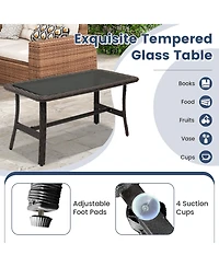 Sugift 4 Pieces Rattan Conversation Set with Tempered Glass Coffee Table