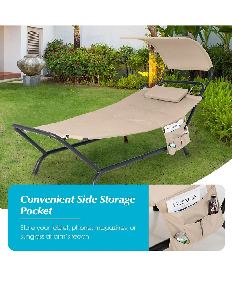Inolait Sugift Patio Hanging Chaise Lounge Chair with Canopy Cushion Pillow and Storage Bag