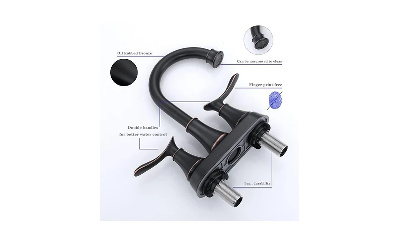 Slickblue 2-Handle 4-Inch Oil Rubbed Bronze Bathroom Faucet for Vanity Sinks, Complete with Pop-Up Drain and Supply Hoses