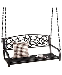 2-Person Outdoor Porch Metal Hanging Swing Chair with Sturdy Chains