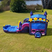 JumpOrange Galaxy Commercial Grade Bounce House Water Dual Lane Slide with Detachable Pool & Air Blower, Tunnel Entrance, Basketball Hoop, Wet Dry Use