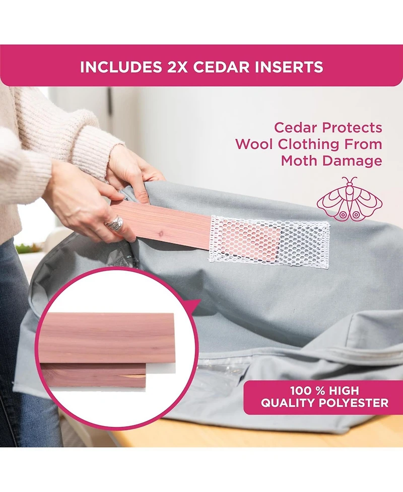 Set of 2 Clothes Storage Bag Organizer with Cedar Insert to Protect from Moth, Moist, Dirt, Dust