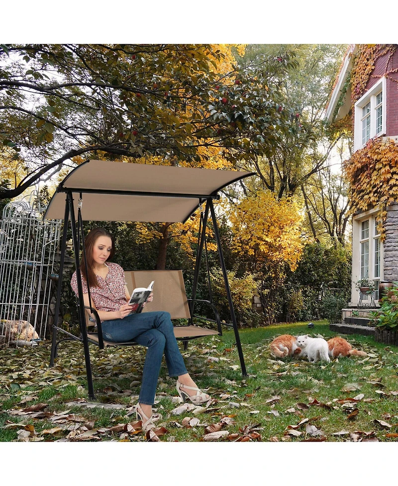 Sugift 2-Seat Outdoor Canopy Swing with Comfortable Fabric Seat and Heavy-duty Metal Frame