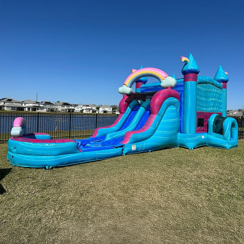 JumpOrange I'Mperfectly Commercial Grade Bounce House Water Slide with Dual Lane and Detachable Pool for Kids and Adults (with Blower), Tunnel Entranc