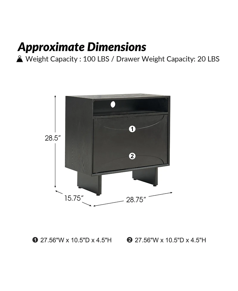 Claudio Modern 28"Tall Nightstand with Solid Wood Legs