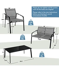 Sugift 4 Pieces Patio Furniture Set with Armrest Loveseat Sofas and Glass Table Deck