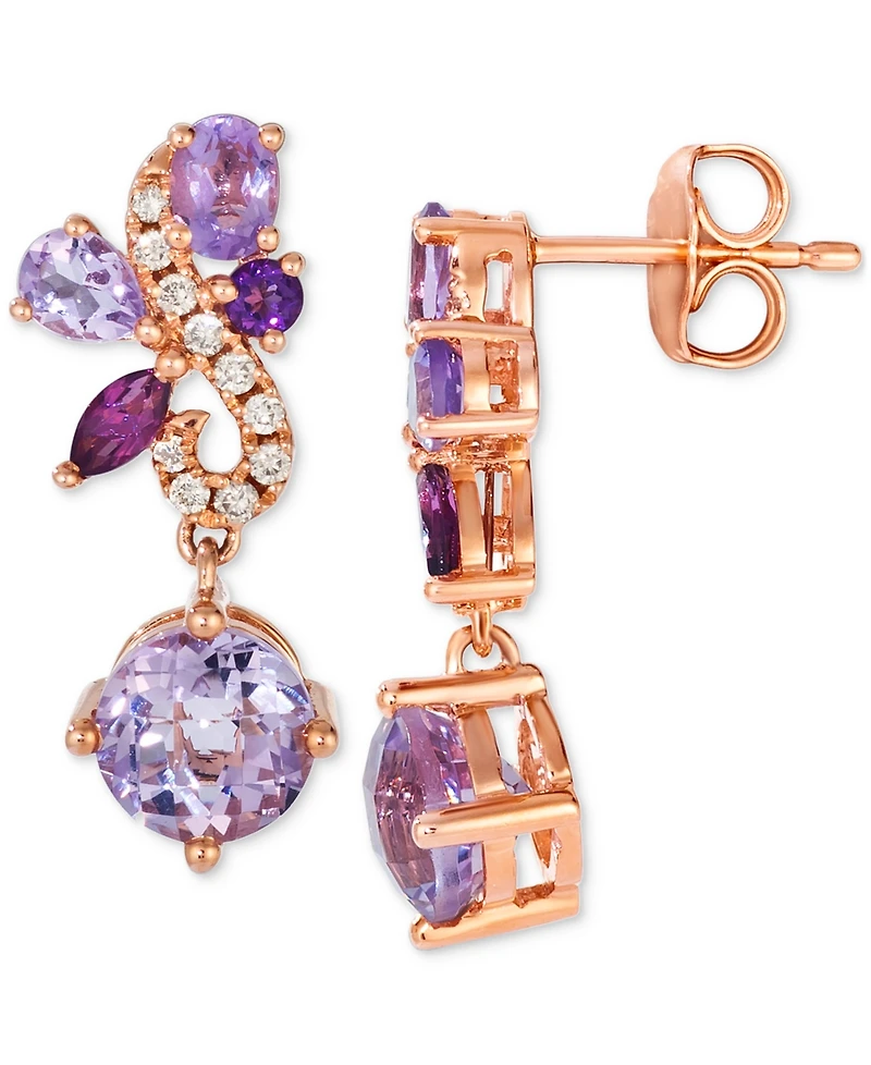 Le Vian Multi-Gemstone (2-3/8 ct. t.w.) & Nude Diamond (1/8 ct. t.w.) Swirl Drop Earrings in 14k Rose Gold