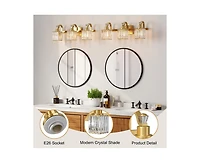 gaomon Bathroom Vanity Light Fixtures Modern Crystal Vanity Light Fixtures Over Mirror，3 Light Modern Crystal Wall Lighting with Square Shade G