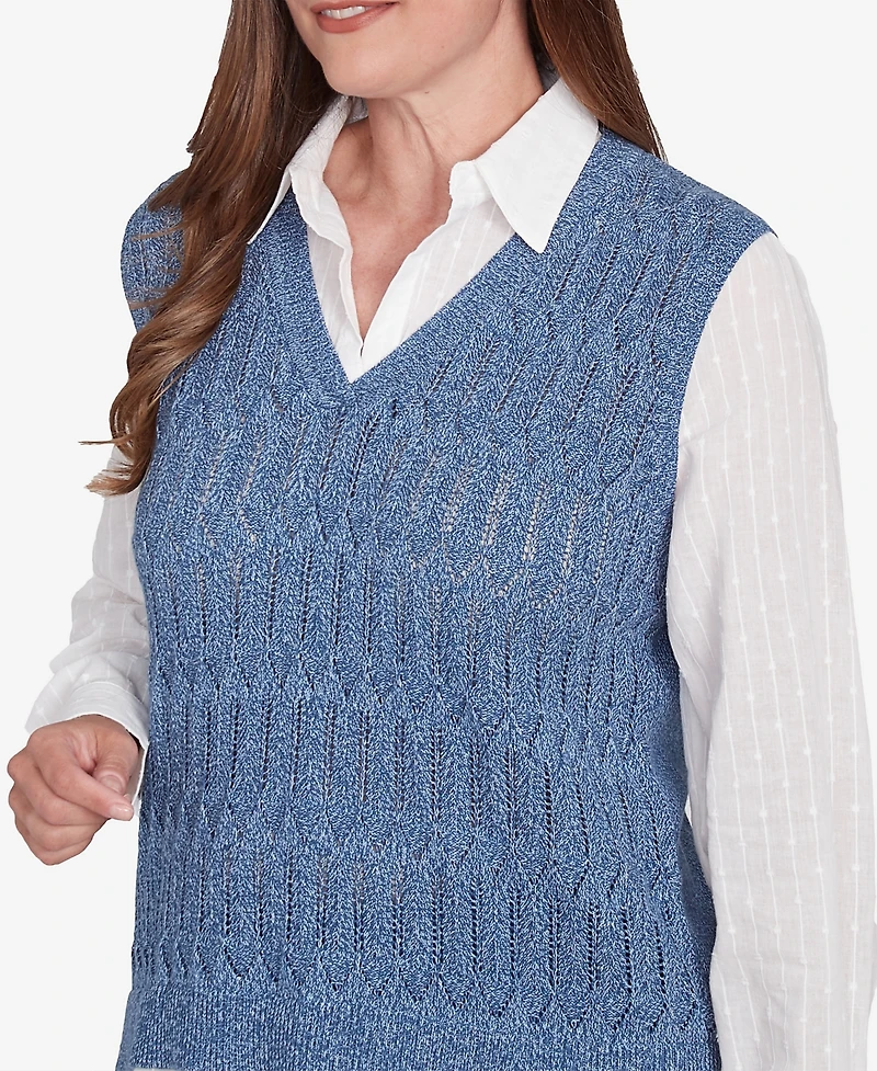 Alfred Dunner Petite Collared Vest Two in One Sweater