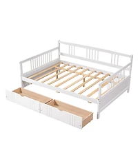 Slickblue Full Size Wood Daybed with Two Drawers, Space-Saving Storage Bed for Bedroom & Guest Room