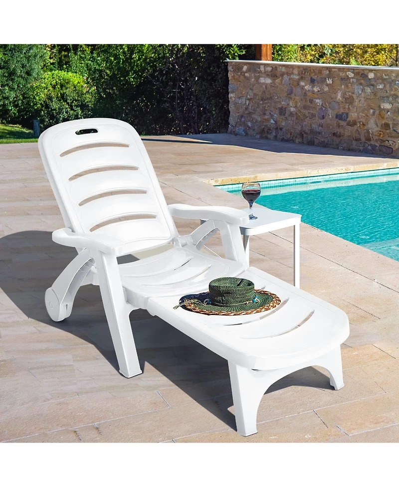 Sugift 5 Position Adjustable Folding Lounger Chaise Chair on Wheels