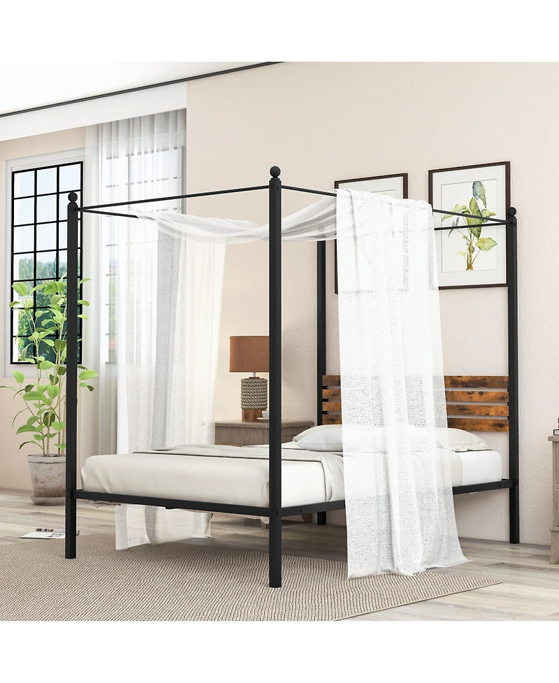 Sugift Full Canopy Bed Frame with Under Bed Storage