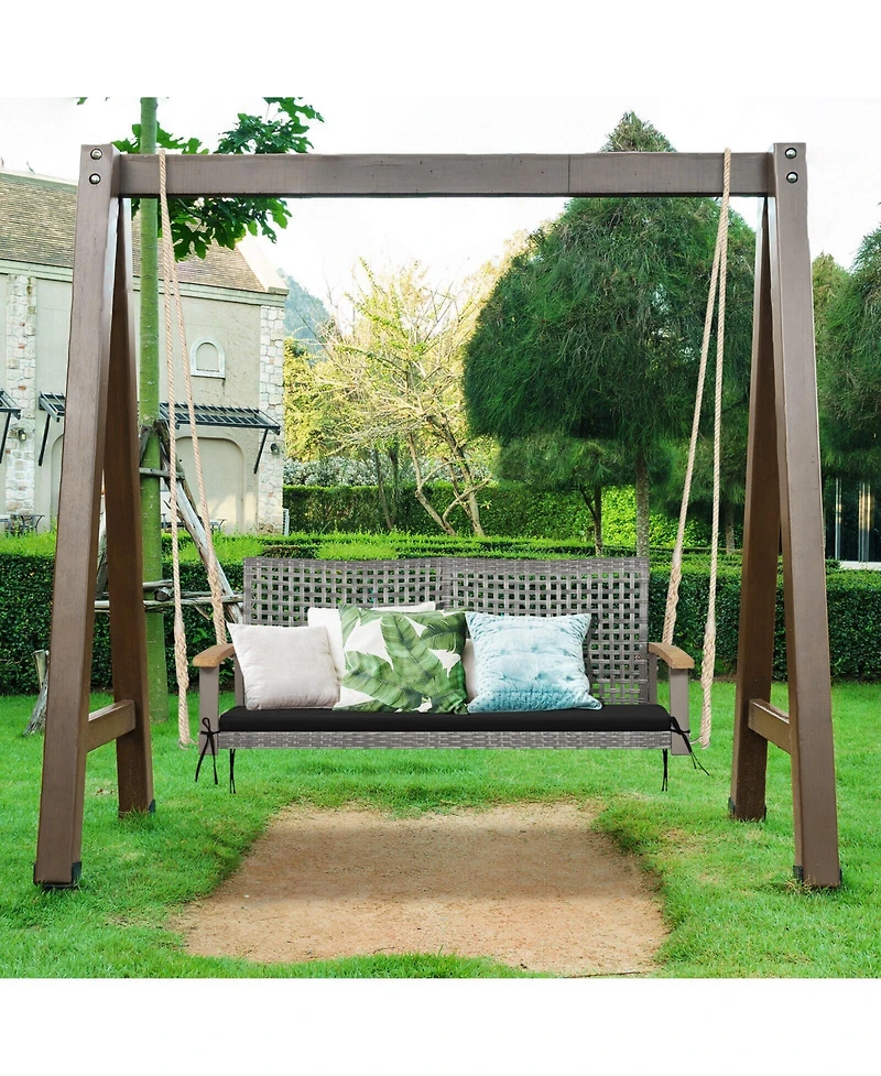 Sugift 2-Person Patio Wicker Hanging Swing Chair