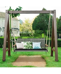 Sugift 2-Person Patio Wicker Hanging Swing Chair