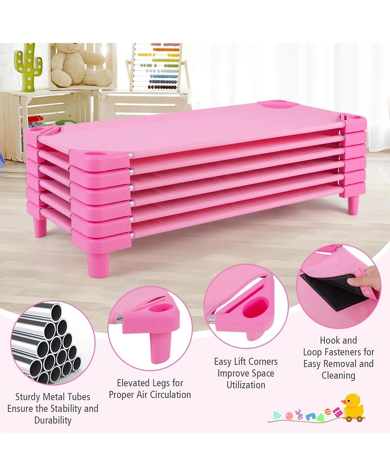 Pack of 6 Kids Stackable Naptime Cot 52" L x 23" W Daycare Rest Mat